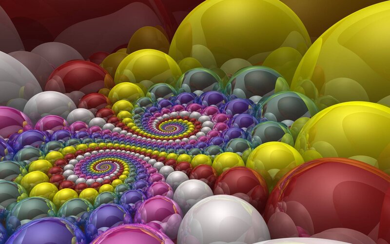 Colorful Spheres in Spiral — Yellow, Vibrant