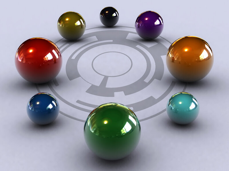 Colorful spheres on a circular pattern