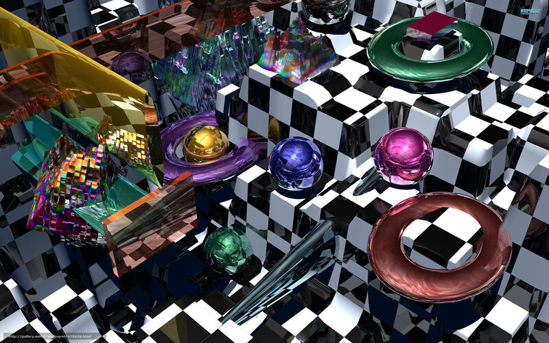 Colorful Spheres on Checkered Floor