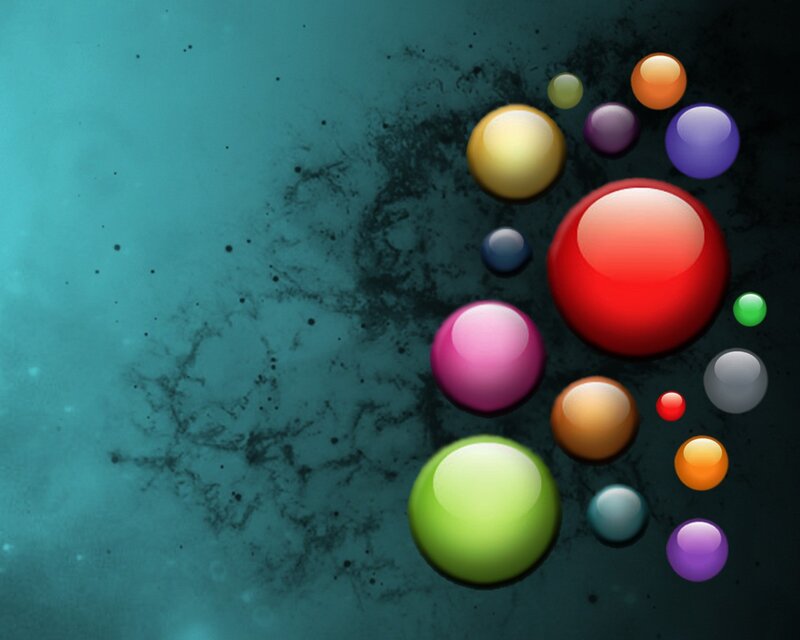 Colorful spheres on dark background