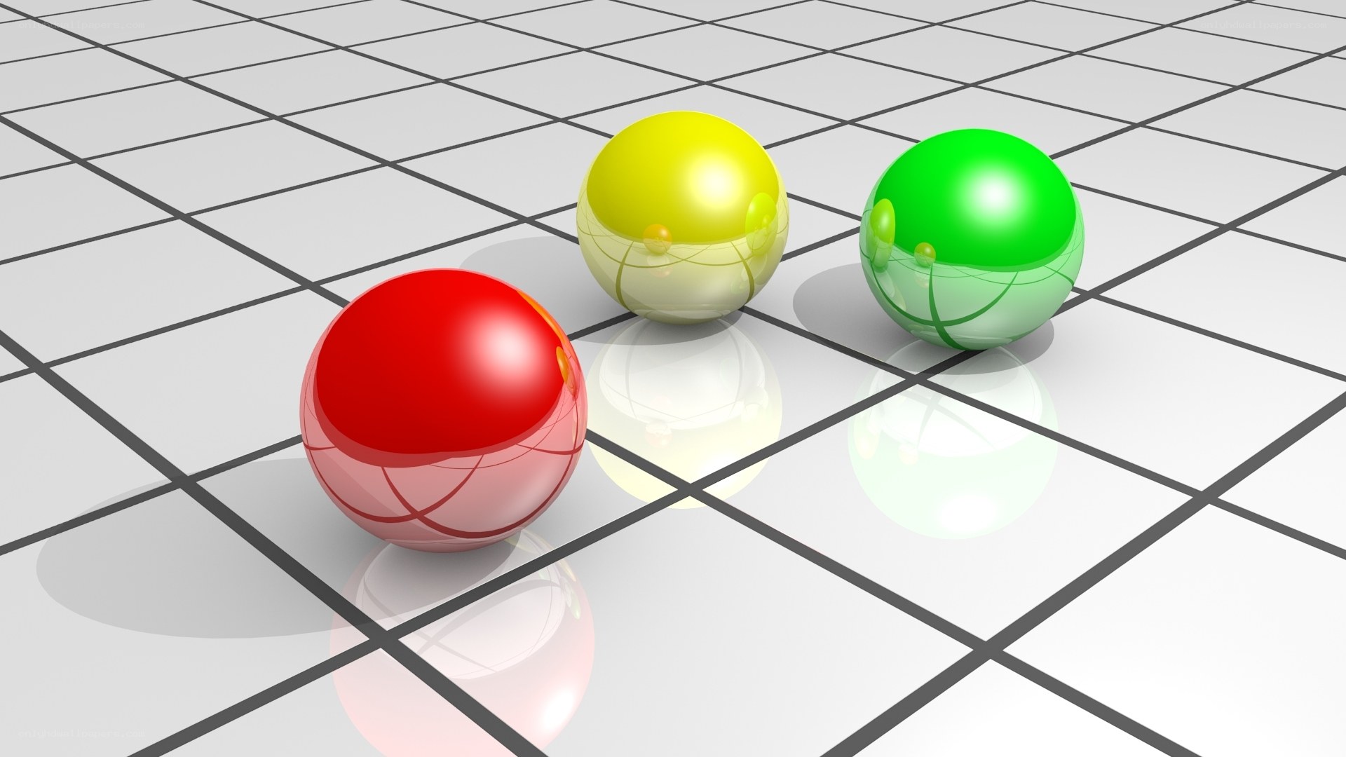 Colorful spheres on grid floor