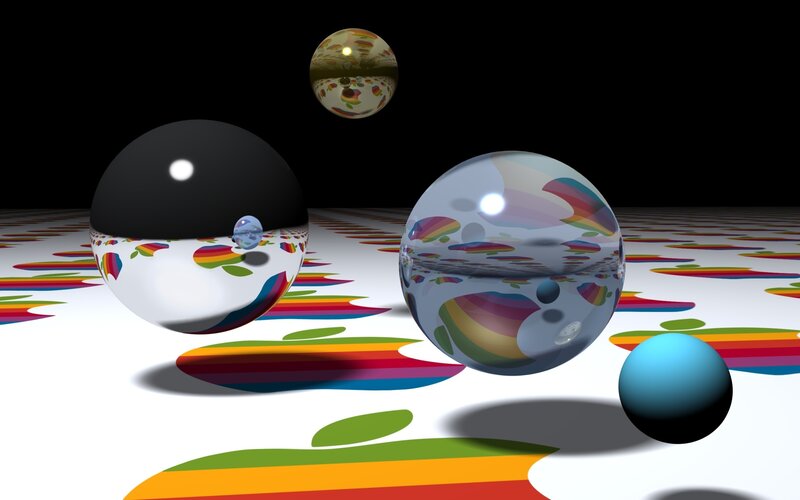 Colorful spheres on rainbow pattern