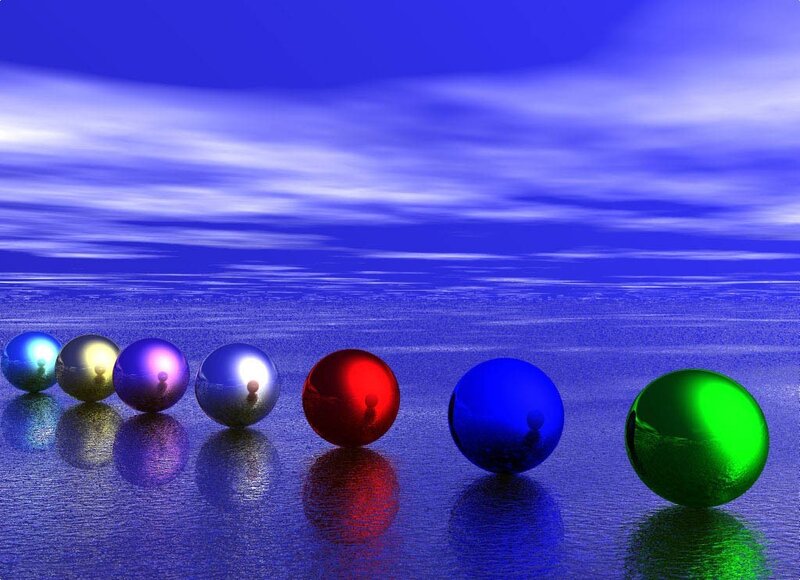 Colorful spheres on reflective surface