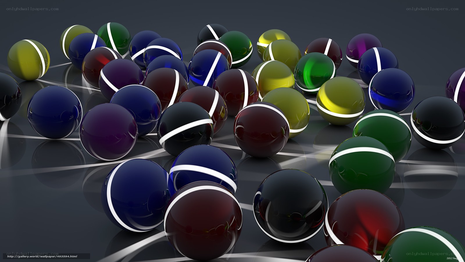 Colorful spheres on reflective surface