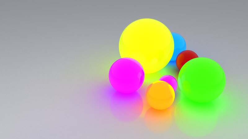 Colorful spheres on reflective surface