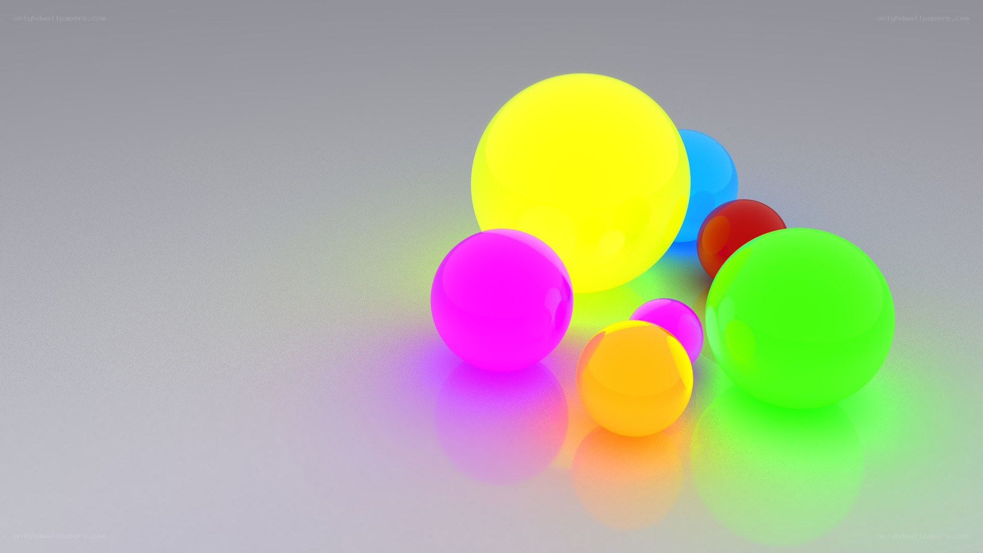 Colorful spheres on reflective surface