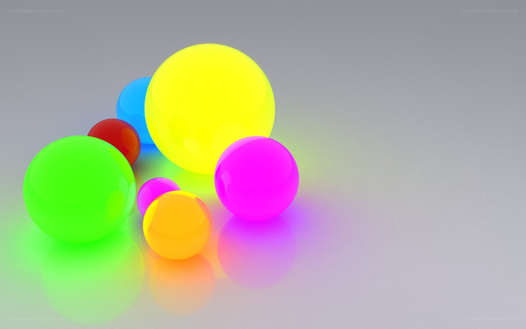 Colorful spheres on reflective surface