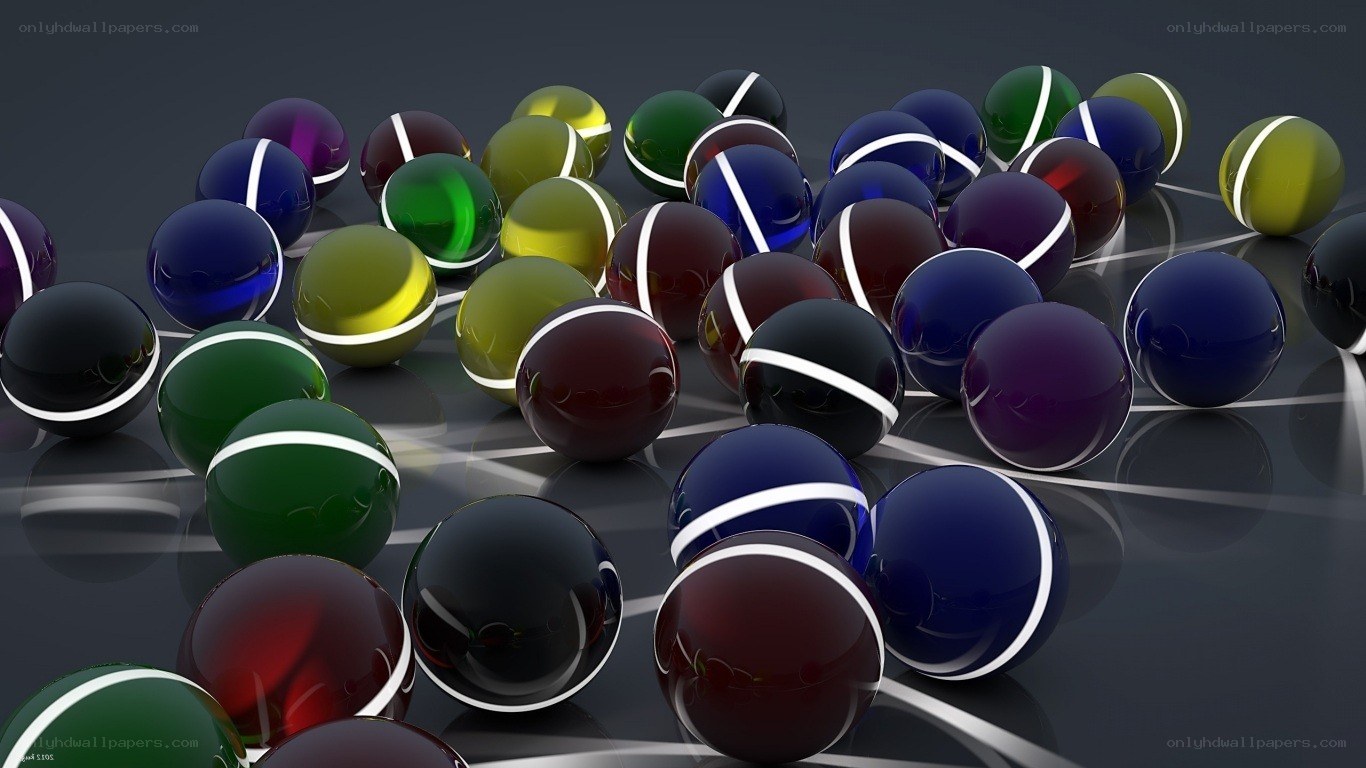 Colorful spheres on reflective surface