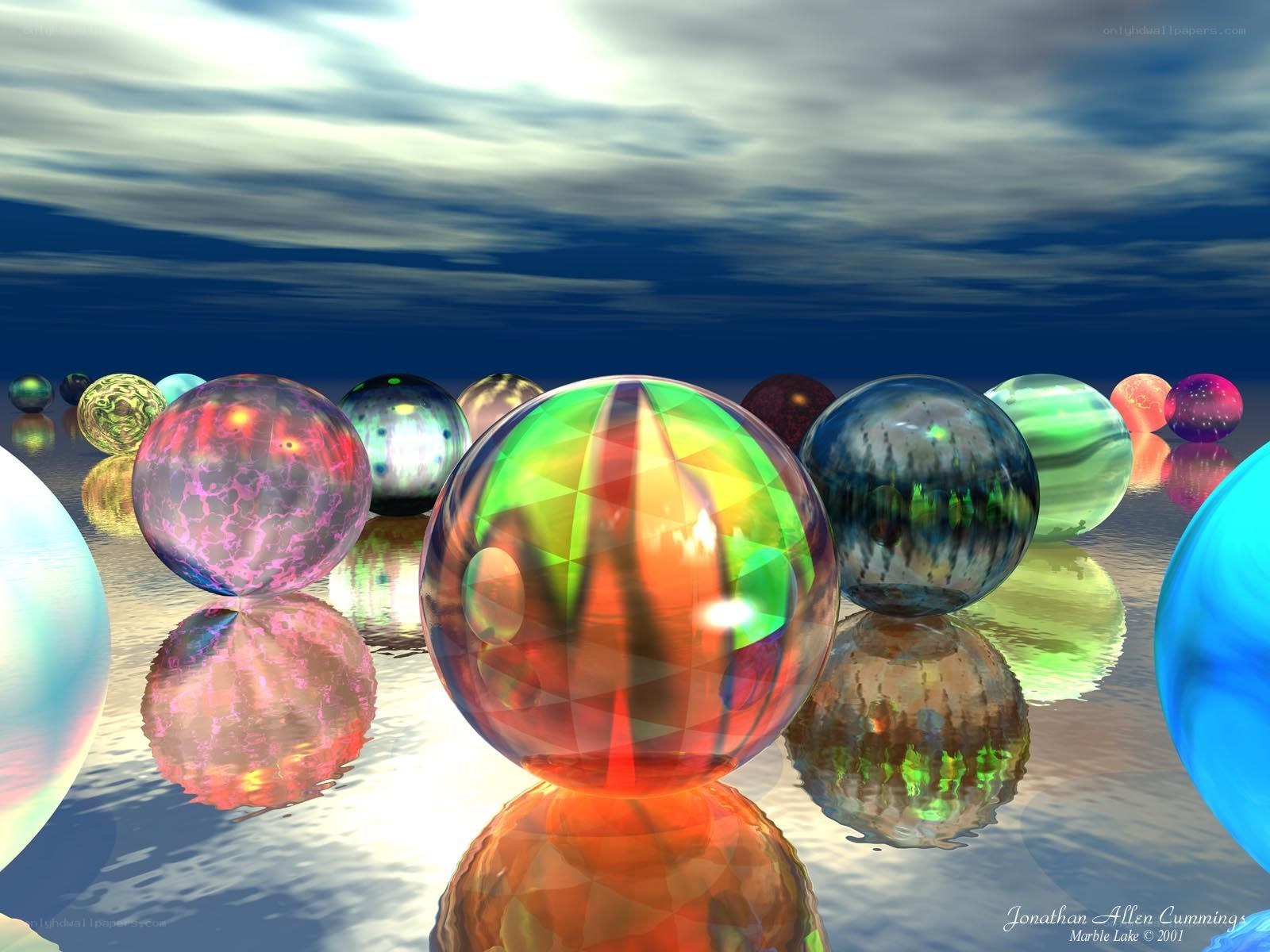 Colorful spheres on reflective surface