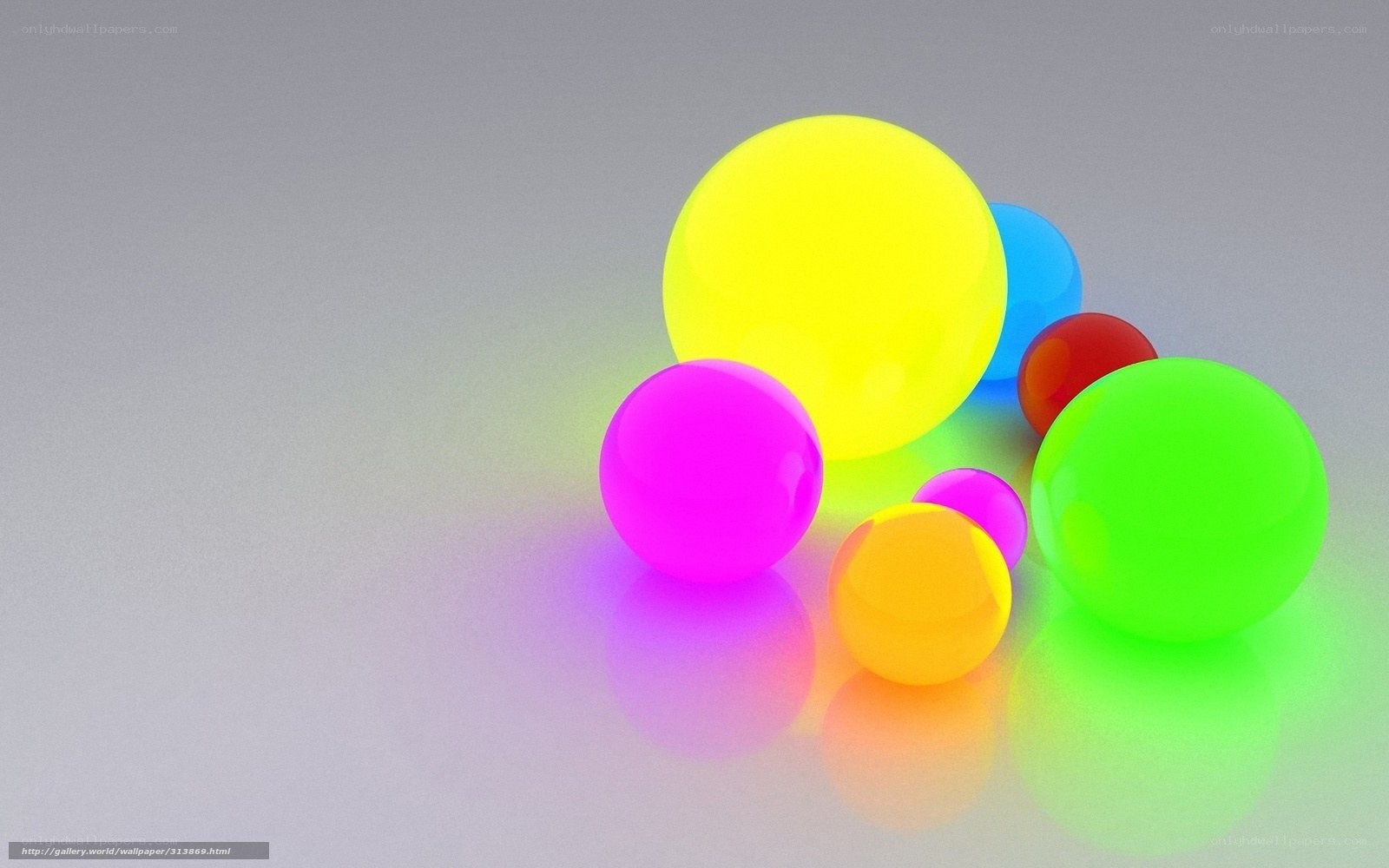 Colorful spheres on reflective surface