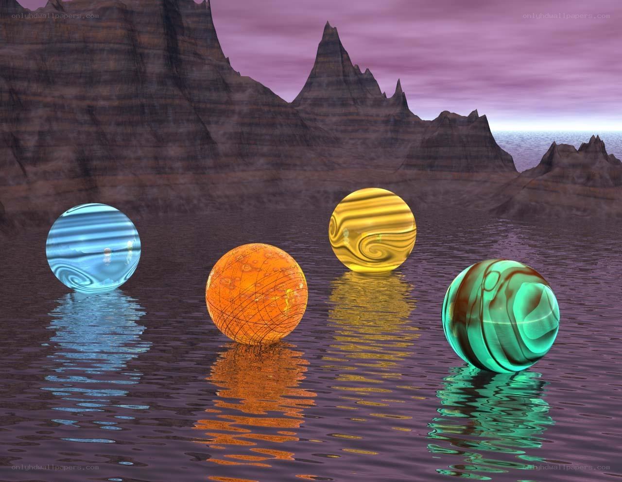 Colorful spheres on water
