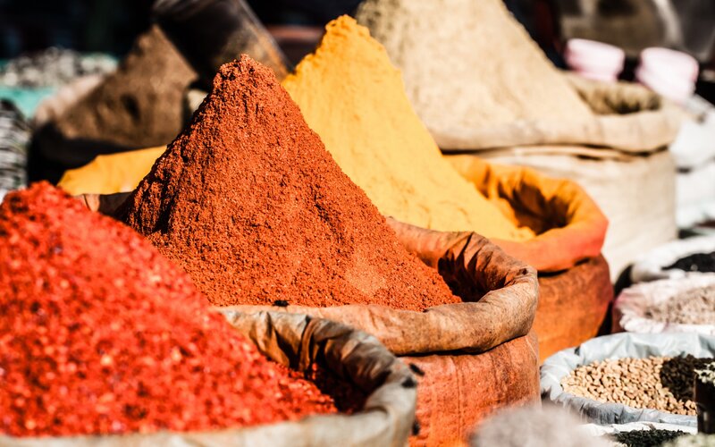 Colorful spices at a market