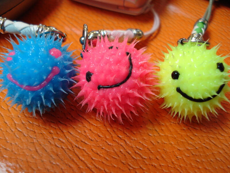 Colorful spiky smiley keychains