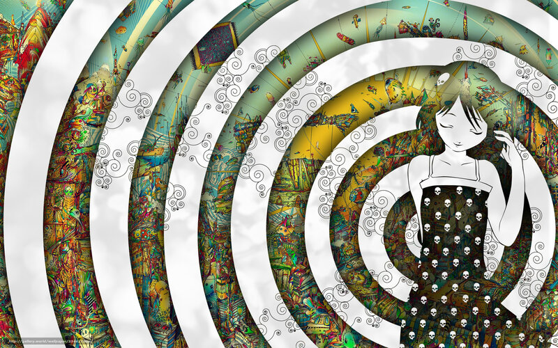 colorful spiral art with girl