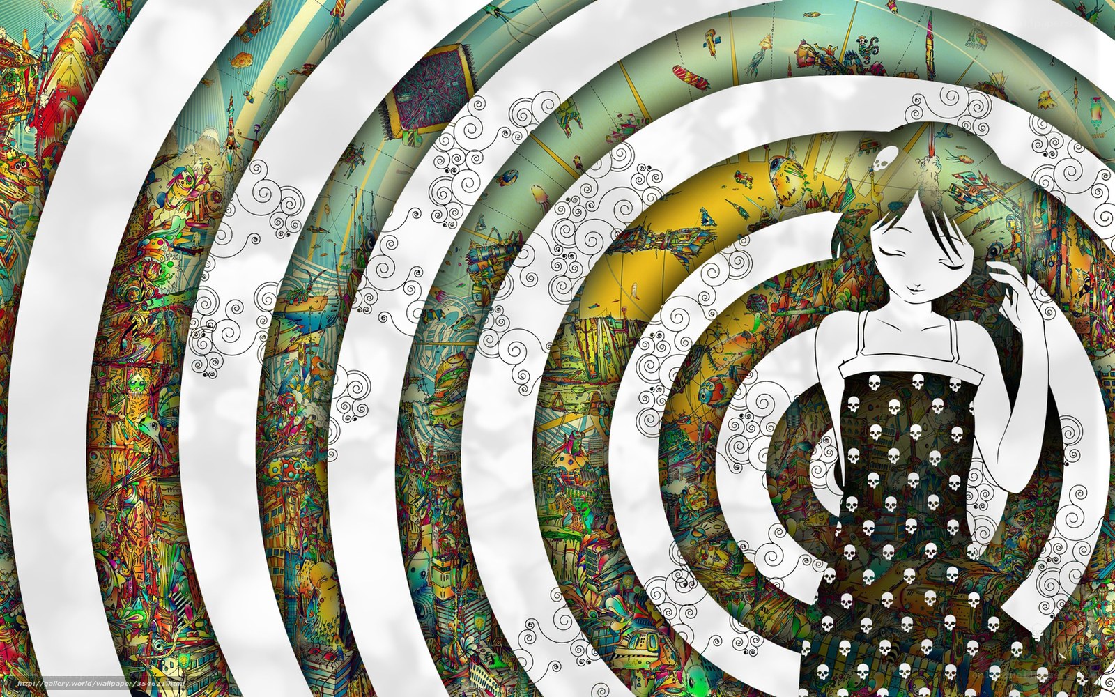 colorful spiral art with girl