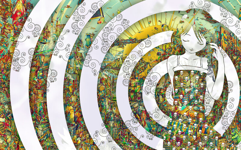 colorful spiral city illustration
