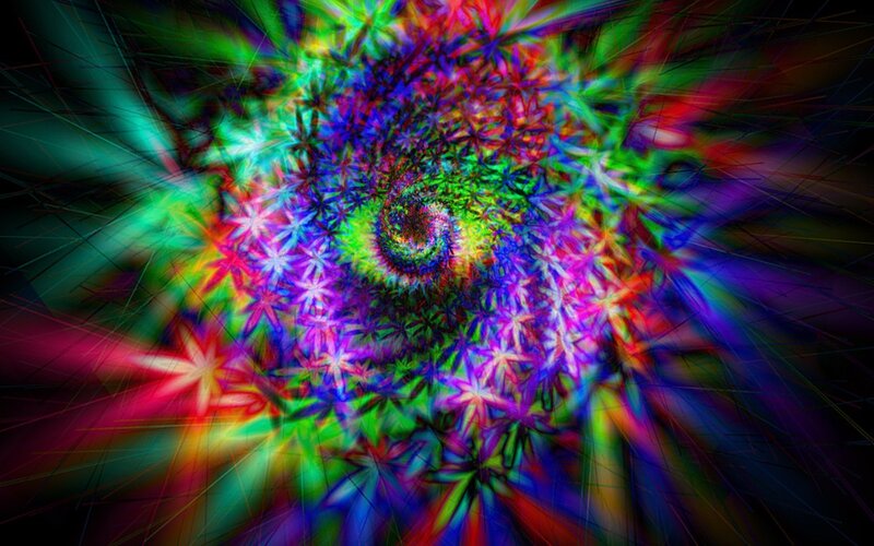 Colorful Spiral Fractal — Green, Vibrant, Abstract, Stars
