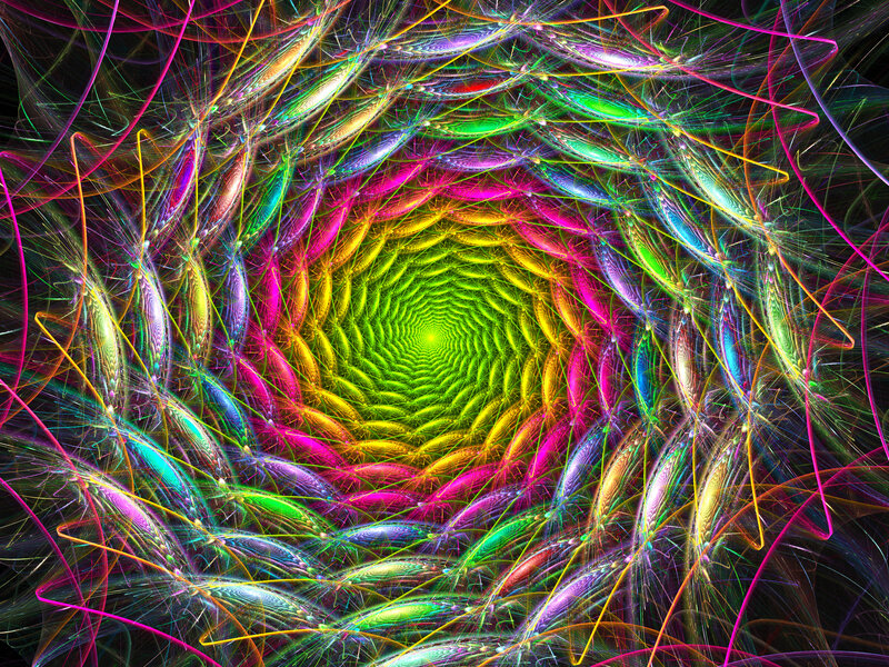 Colorful Spiral Fractal — Green, Vibrant, Digital Art