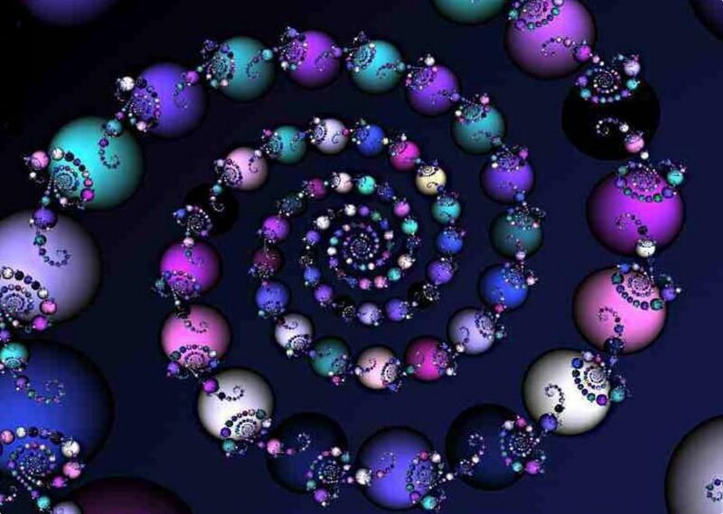 Colorful Spiral Fractal — Purple, Hypnotic, Digital Art, Spheres