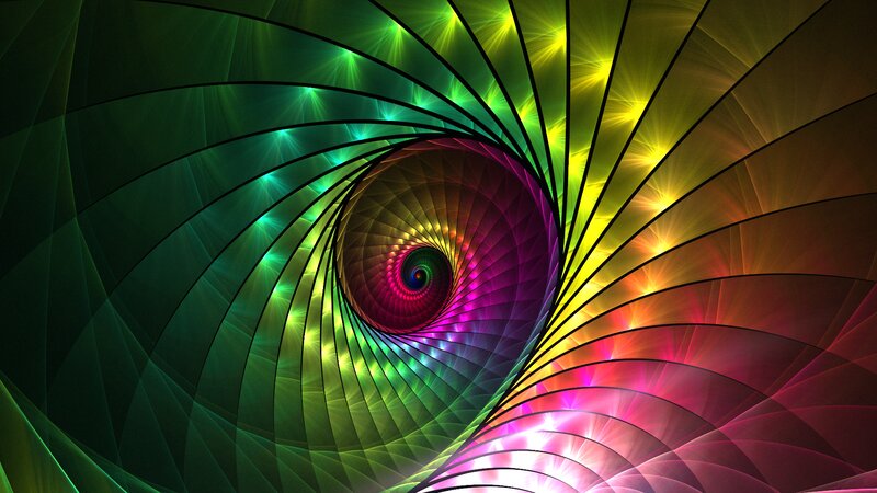 Colorful Spiral Pattern — Green, Vibrant, Abstract, Light Rays