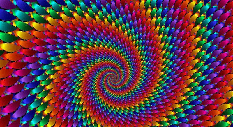 Colorful Spiral Pattern — Red, Hypnotic, Abstract, Rainbow Colors, Geometric Shapes, Blue, Green