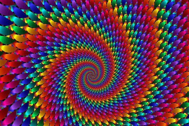 Colorful Spiral Pattern — Red, Hypnotic, Abstract, Rainbow Colors, Geometric Shapes