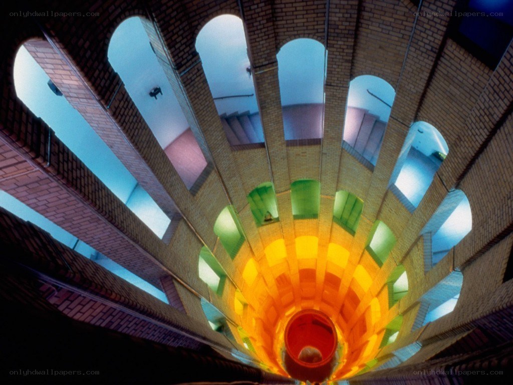 Colorful spiral staircase interior