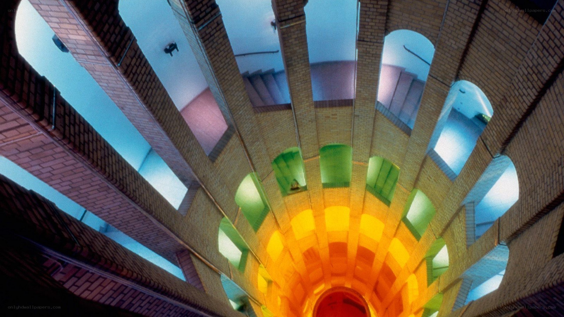 Colorful spiral staircase interior