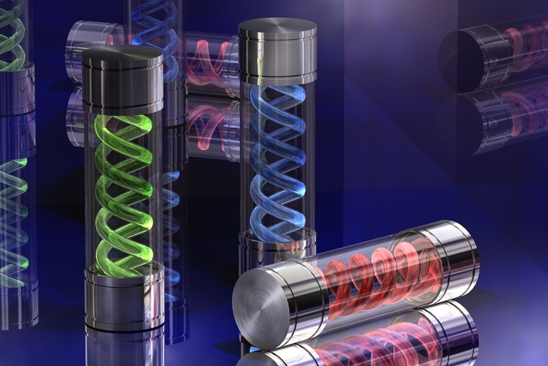 Colorful spiral tubes in glass