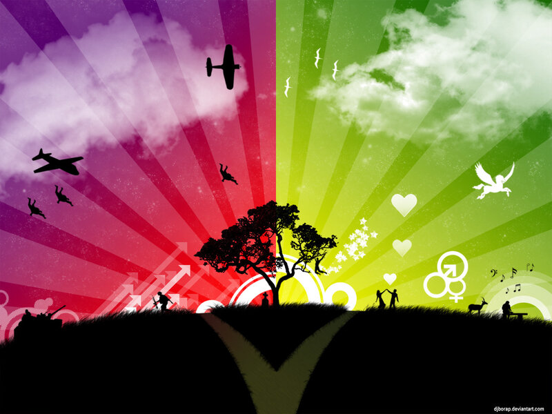 Colorful split-world concept