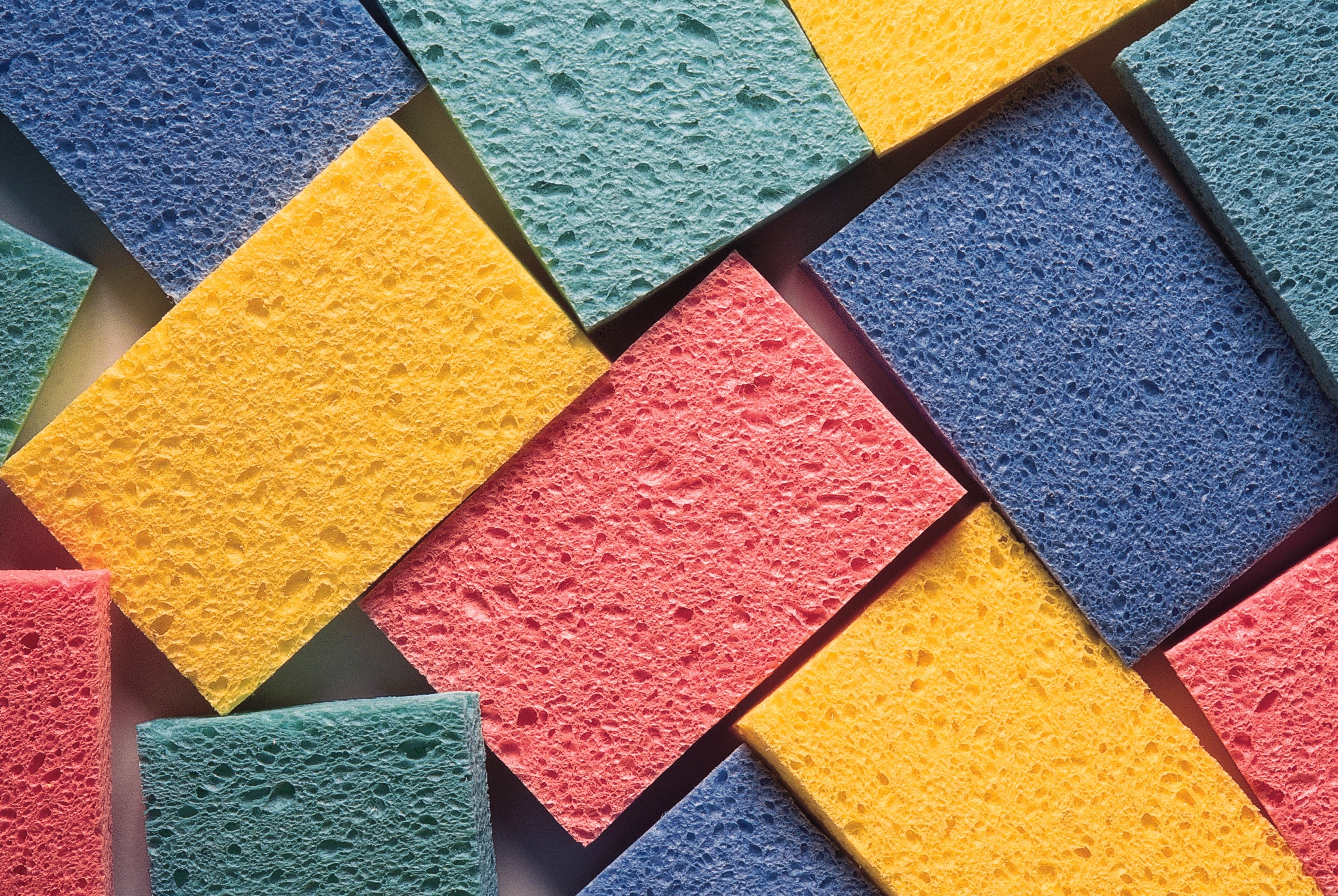 Colorful sponges arranged in a pattern