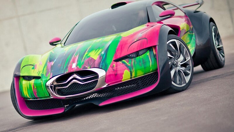 Colorful Sports Car — Pink, Dynamic, Photograph, Paint