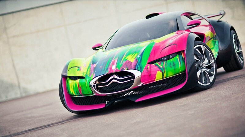Colorful Sports Car — Pink, Dynamic, Photograph, Road