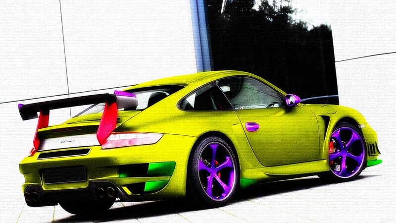 colorful sports car with large spoiler