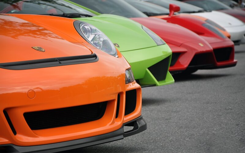Colorful sports cars in a row