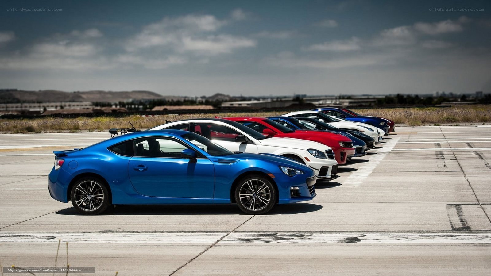 Colorful sports cars in a row
