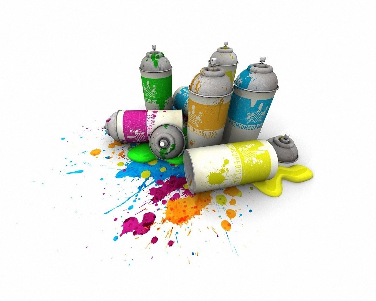 Colorful spray paint cans