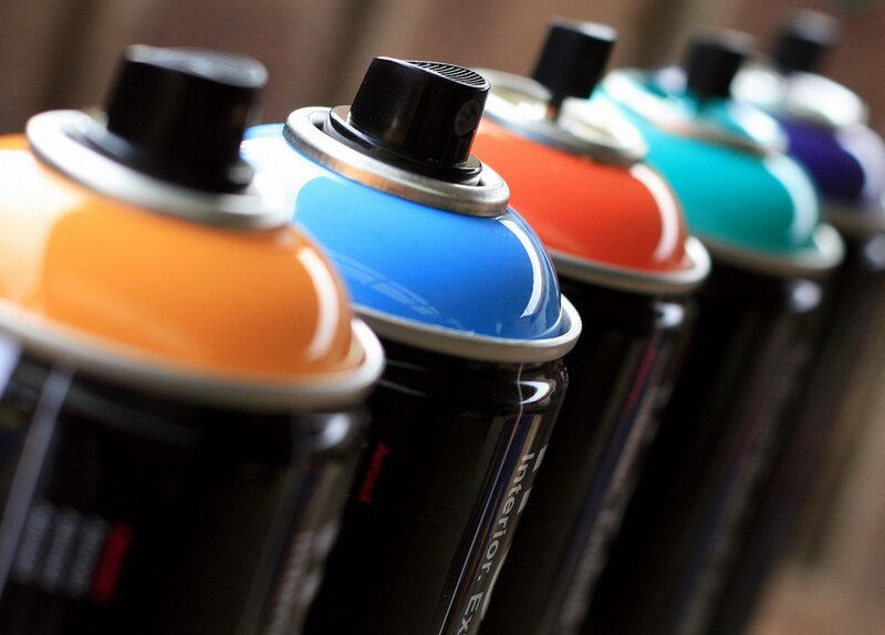 Colorful spray paint cans