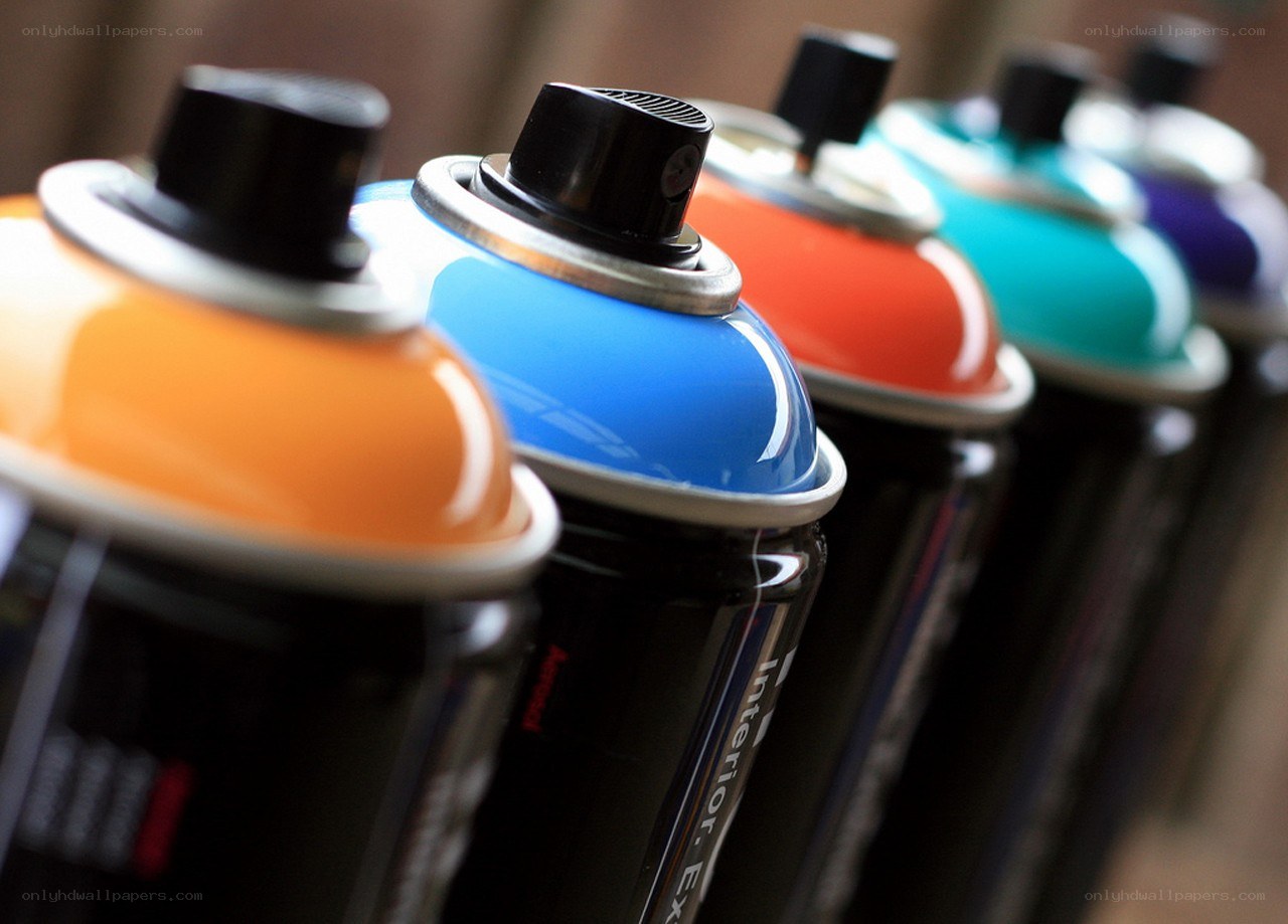 Colorful spray paint cans