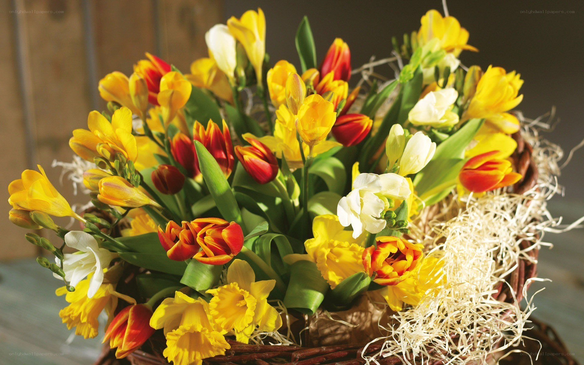 Colorful spring flower arrangement