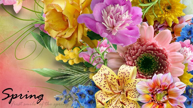 Colorful Spring Flowers — Pink, Vibrant, Digital Art