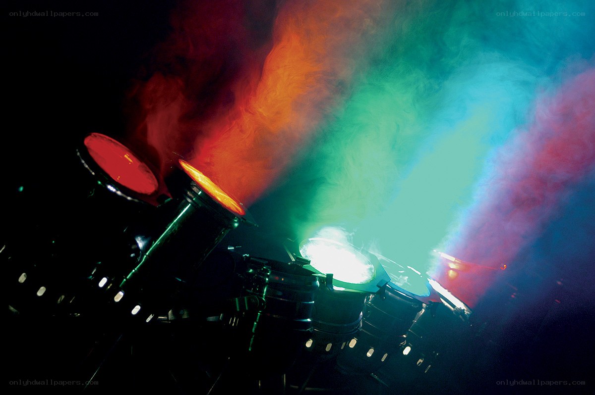 Colorful stage lights with smoke