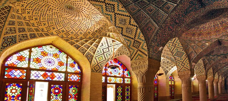 Colorful stained glass in a mosque