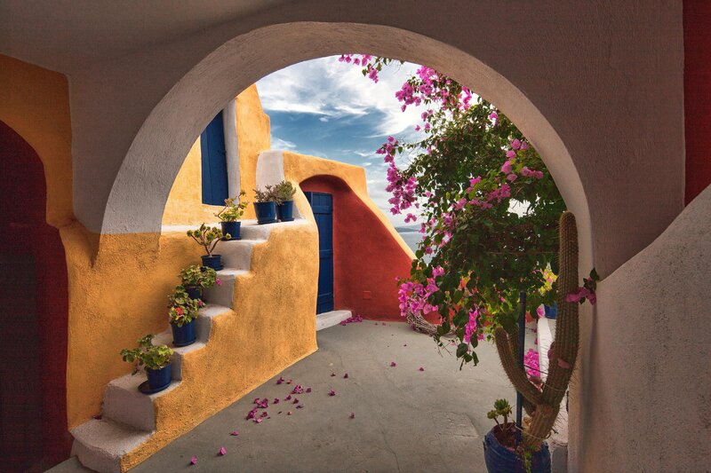 Colorful Staircase with Flowers
