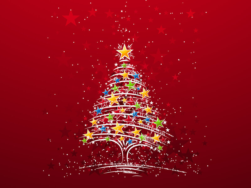 Colorful Star-decorated Tree — Red, Festive