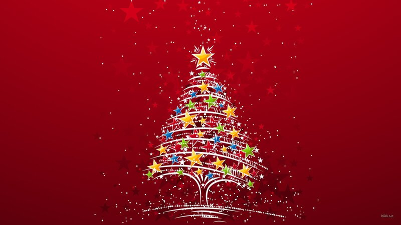 Colorful Star-decorated Tree — Red, Festive, Winter