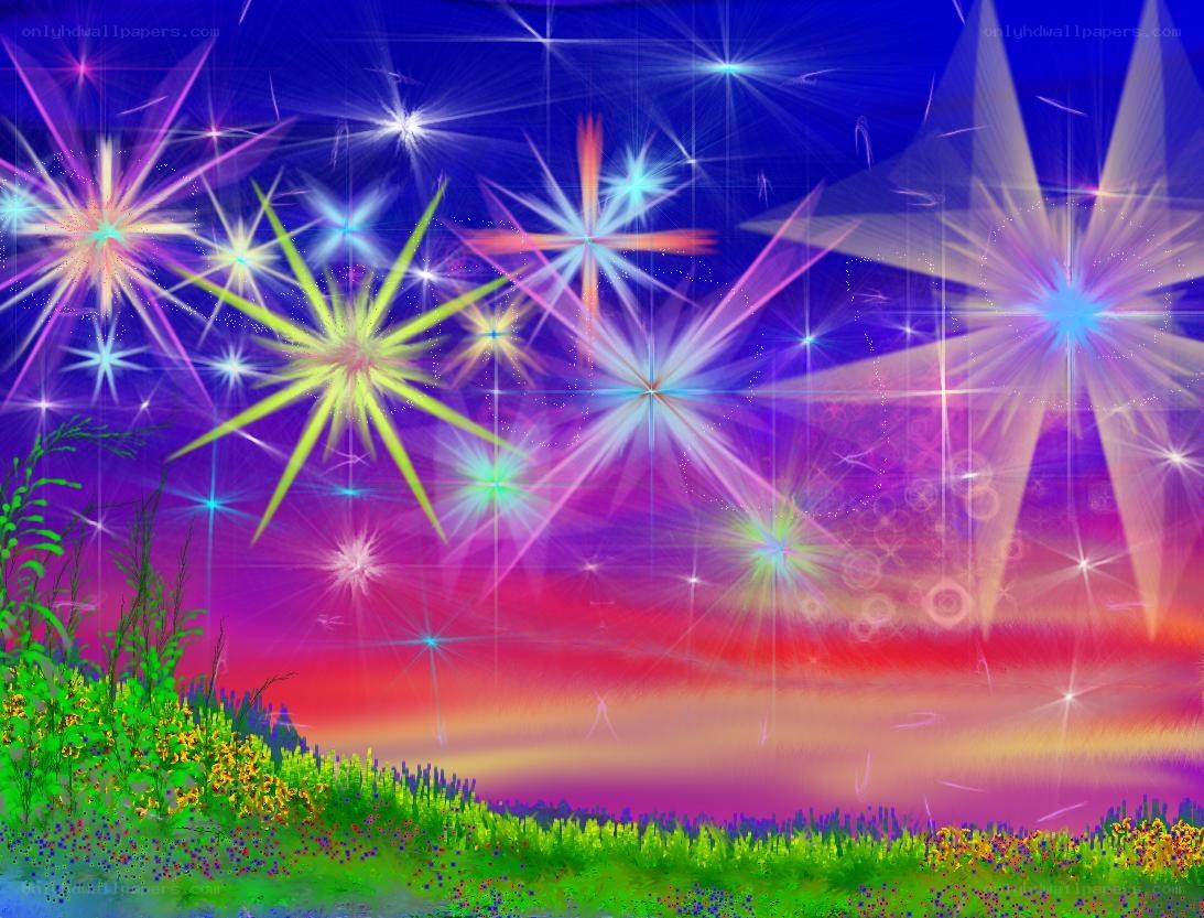 colorful starry night landscape