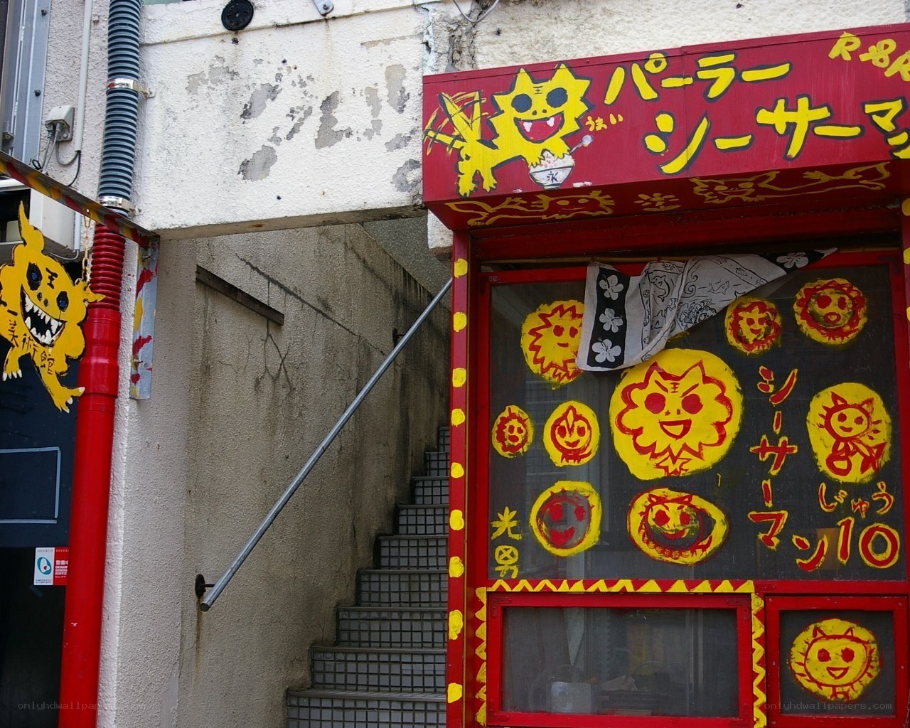Colorful storefront with cartoon characters
