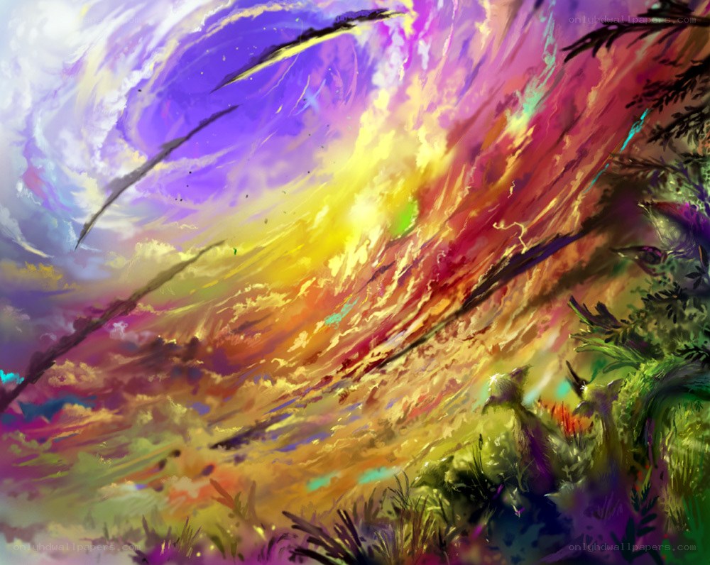Colorful storm over a forest