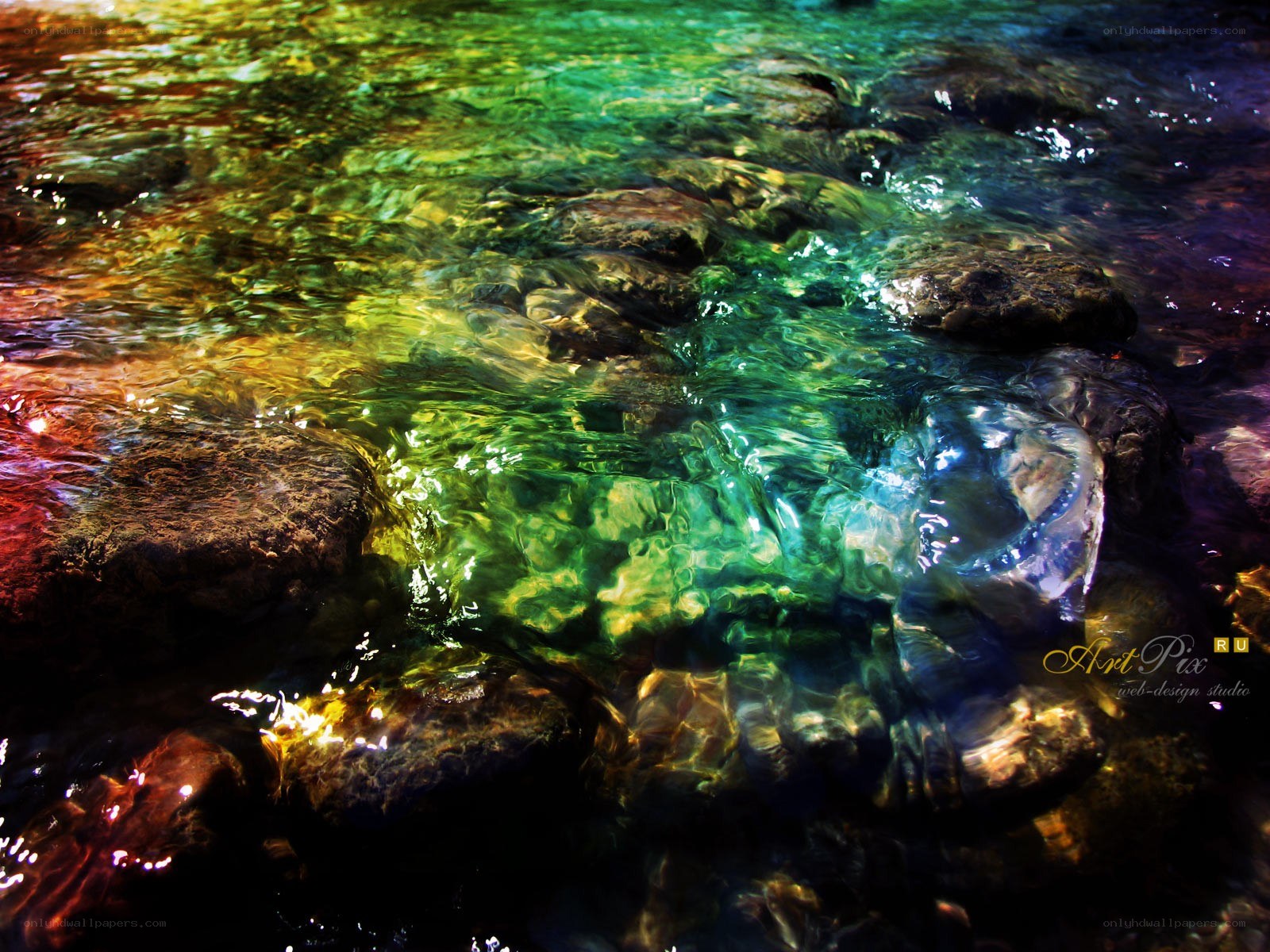 Colorful stream over rocks